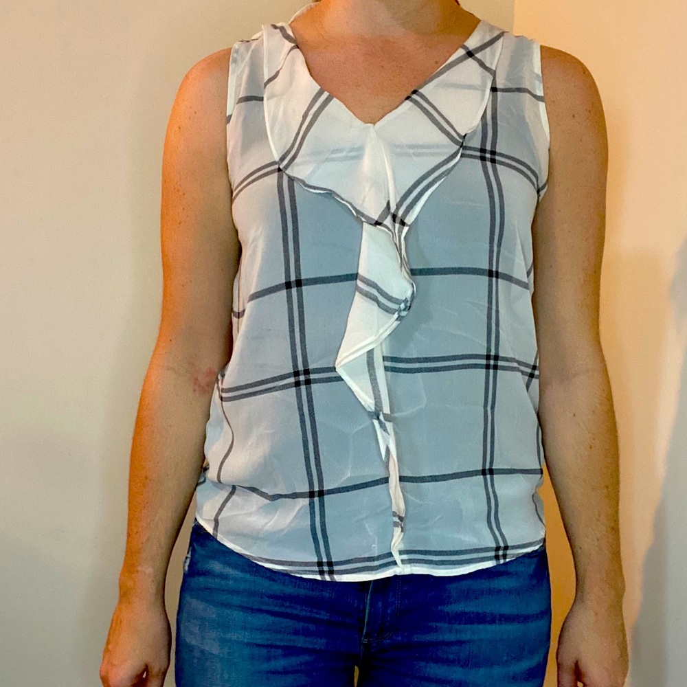 Ann Taylor Loft white and black medium plaid shirt